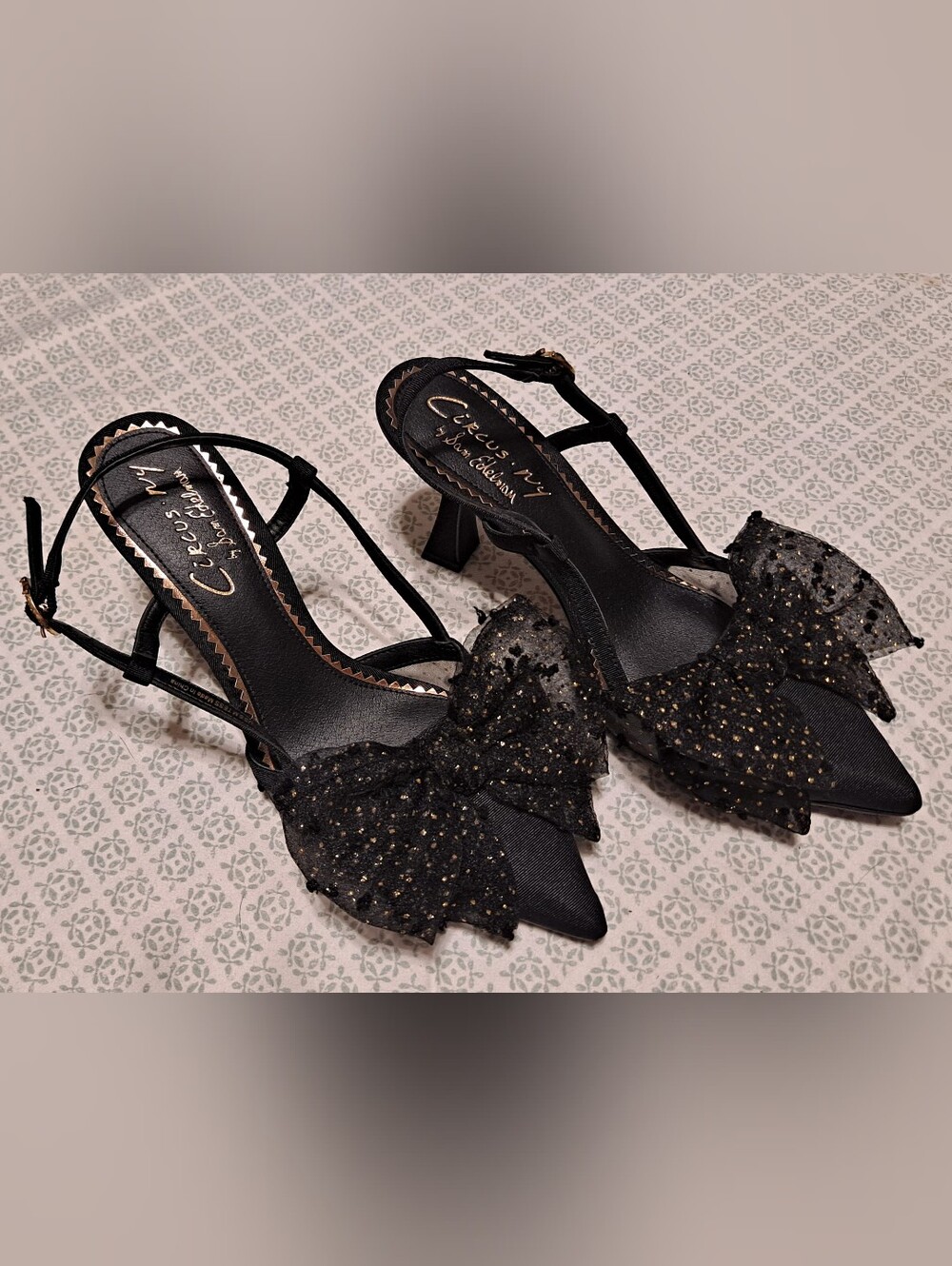 Circus NY Black Tulle Bow Slingback Heels Sz 6